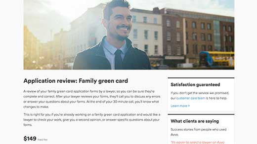 Avvo Legal Services immigration service: application review - family green card screenshot