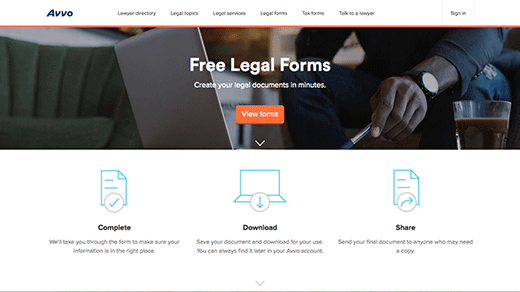 Legal Forms Page screenshot