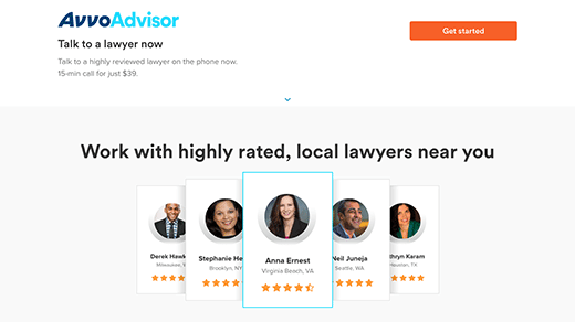 Legal Services Page Avvo Advisor screenshot