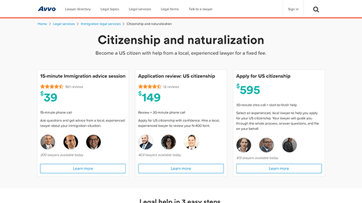 Legal Services Page Citizenship and Naturalization screenshot